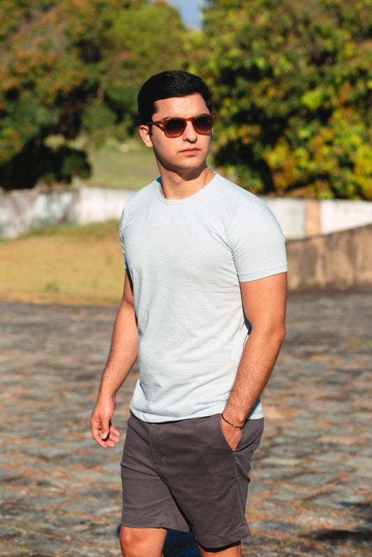 Camiseta Linho - Listra Azul