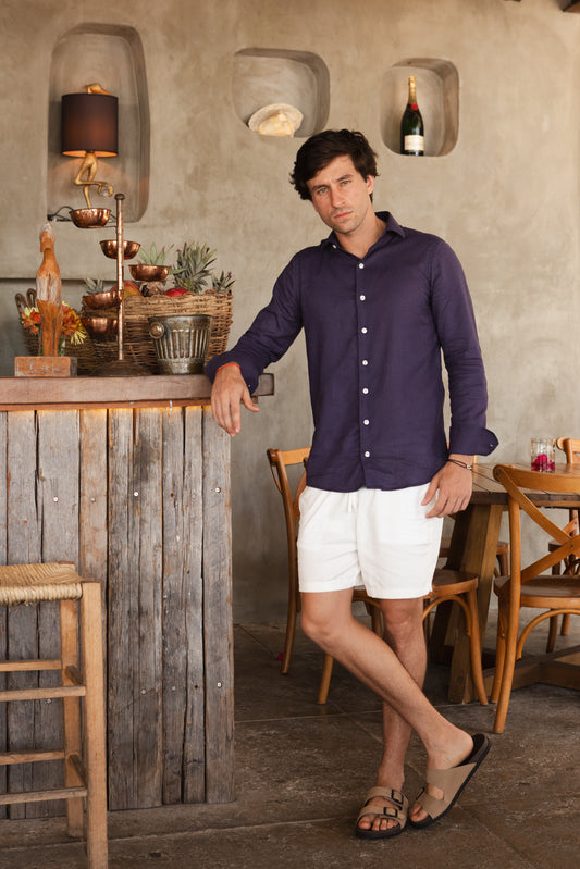 Camisa M/L Linho Premium - Azul Marinho