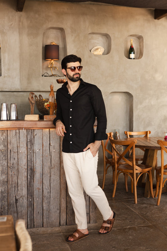 Camisa M/L Linho Premium - Preta