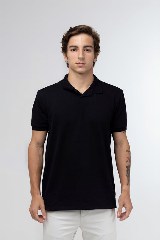 Camisa Polo Gola V - Preta