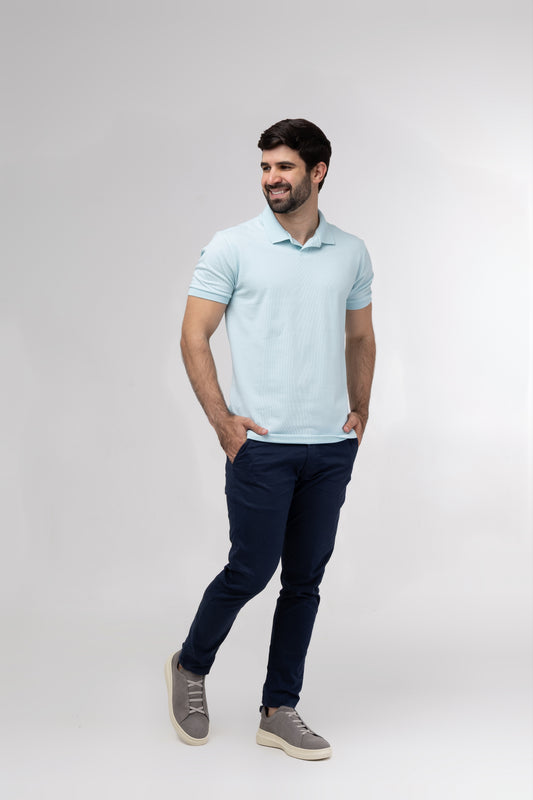 Camisa Polo Gola V - Azul Claro