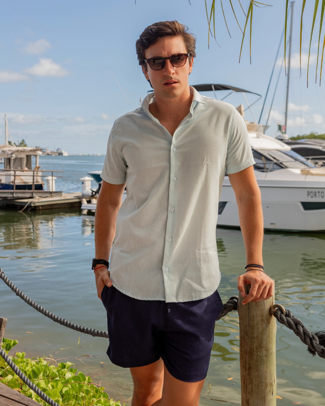 Short Linho c/ Elastano - Azul Marinho