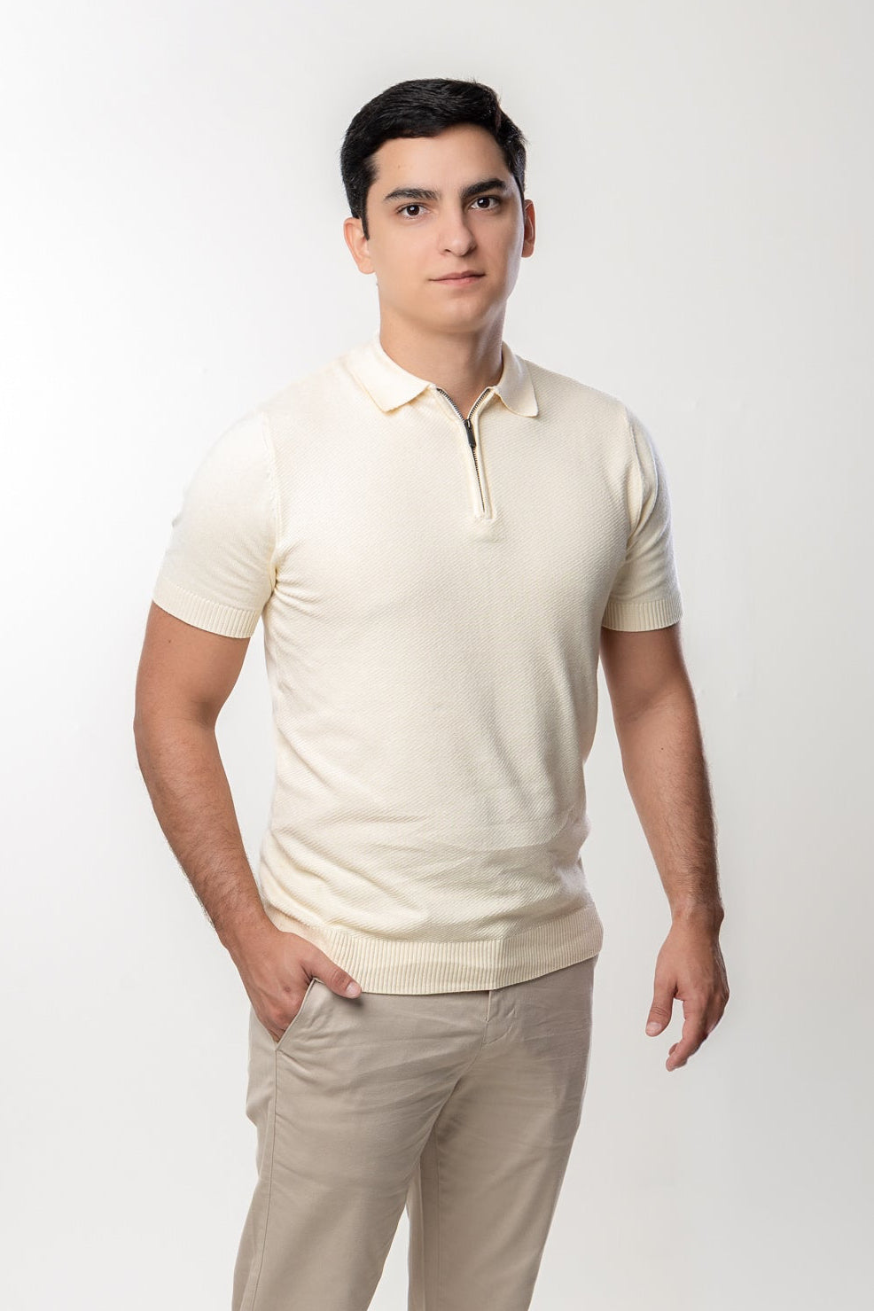Polo Zíper Tricot - Off White