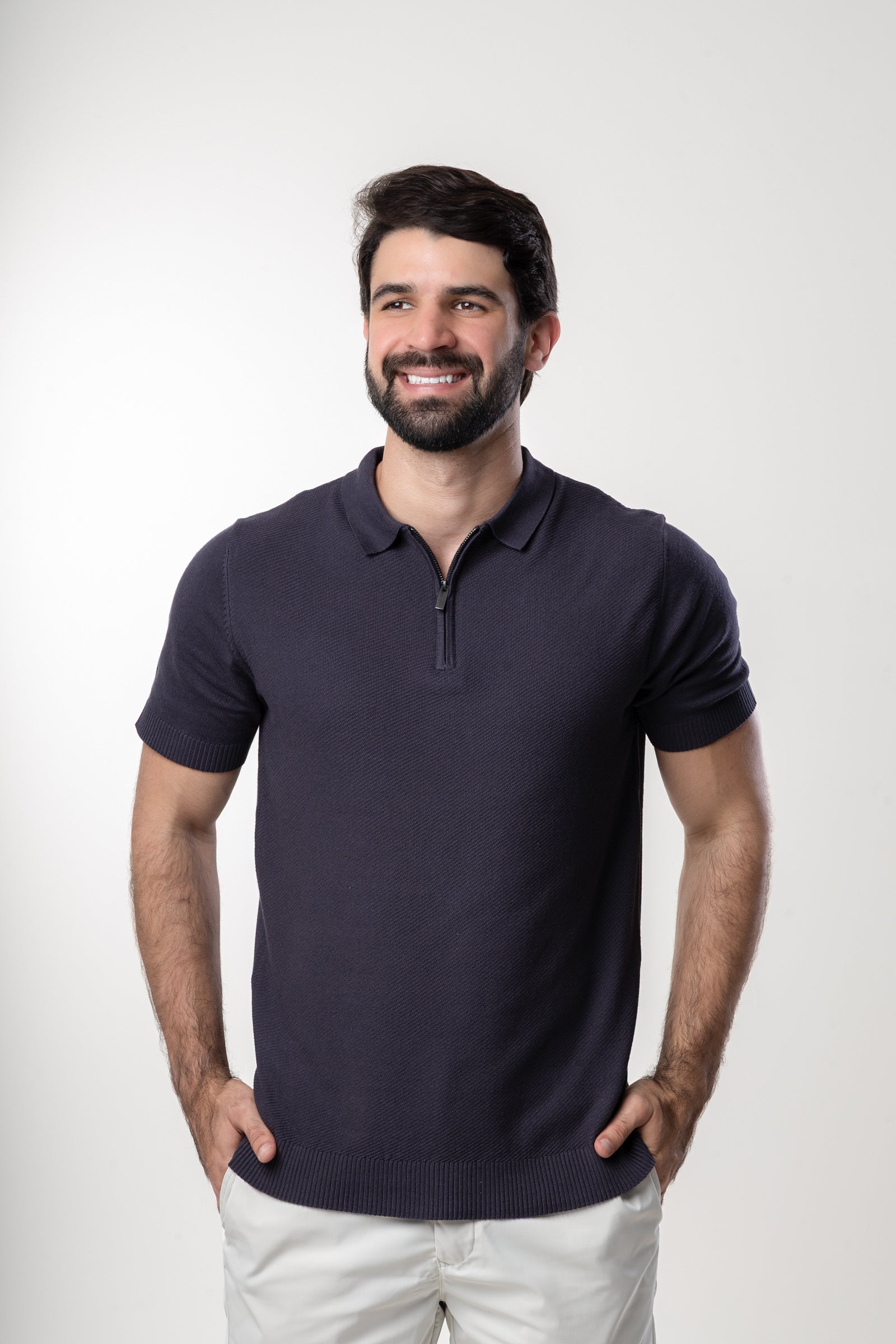 Polo Zíper Tricot - Chumbo