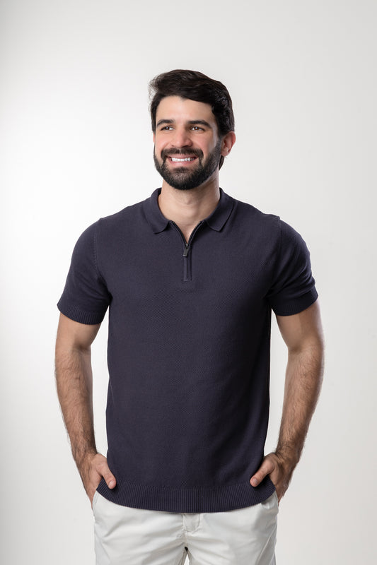 Polo Zíper Tricot - Chumbo
