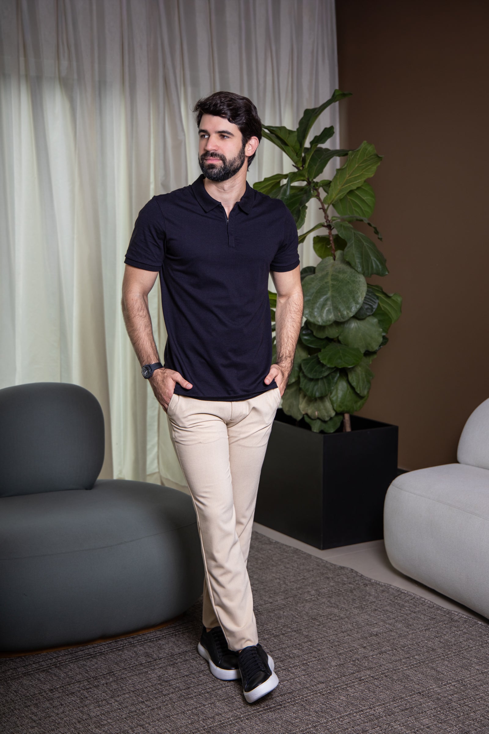 Camisa Polo Zíper - Preta