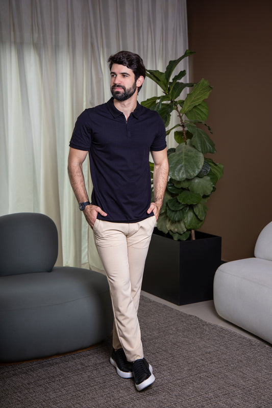Camisa Polo Zíper - Preta