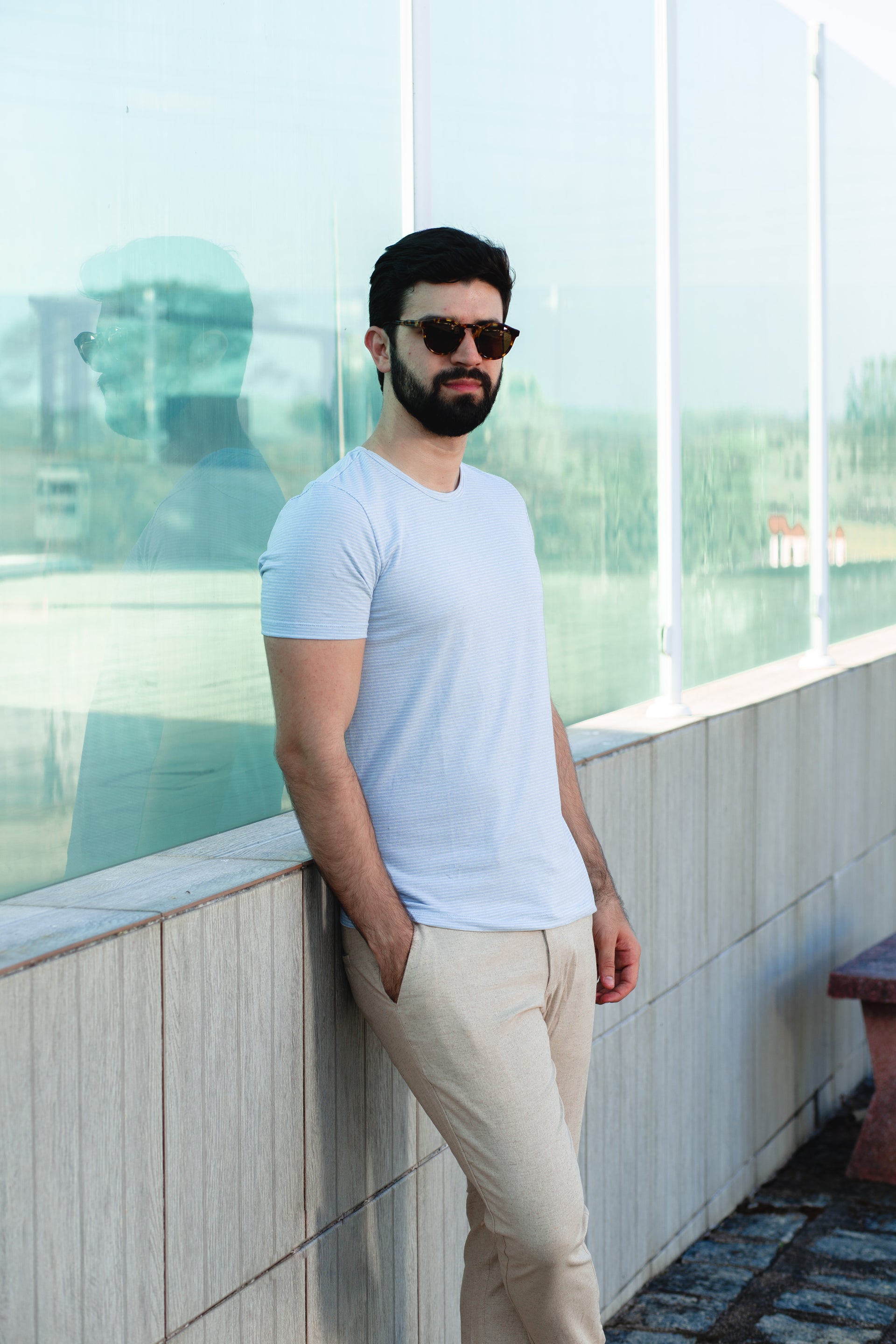 Camiseta Linho - Listra Azul