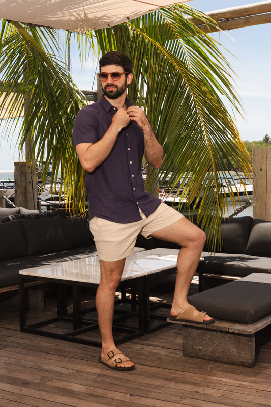 Camisa M/C Linho Premium - Azul Marinho