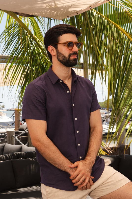 Camisa M/C Linho Premium - Azul Marinho