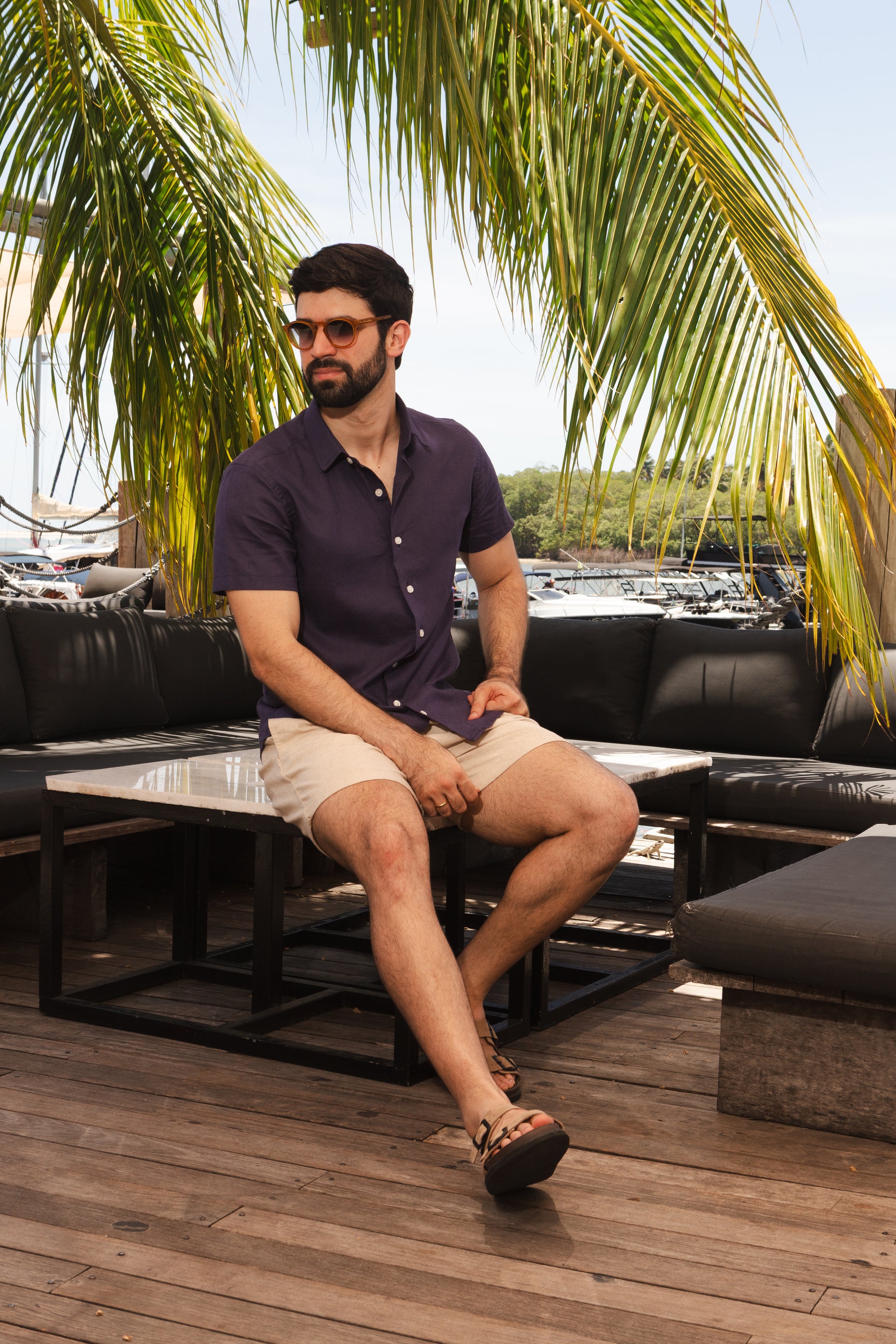 Camisa M/C Linho Premium - Azul Marinho