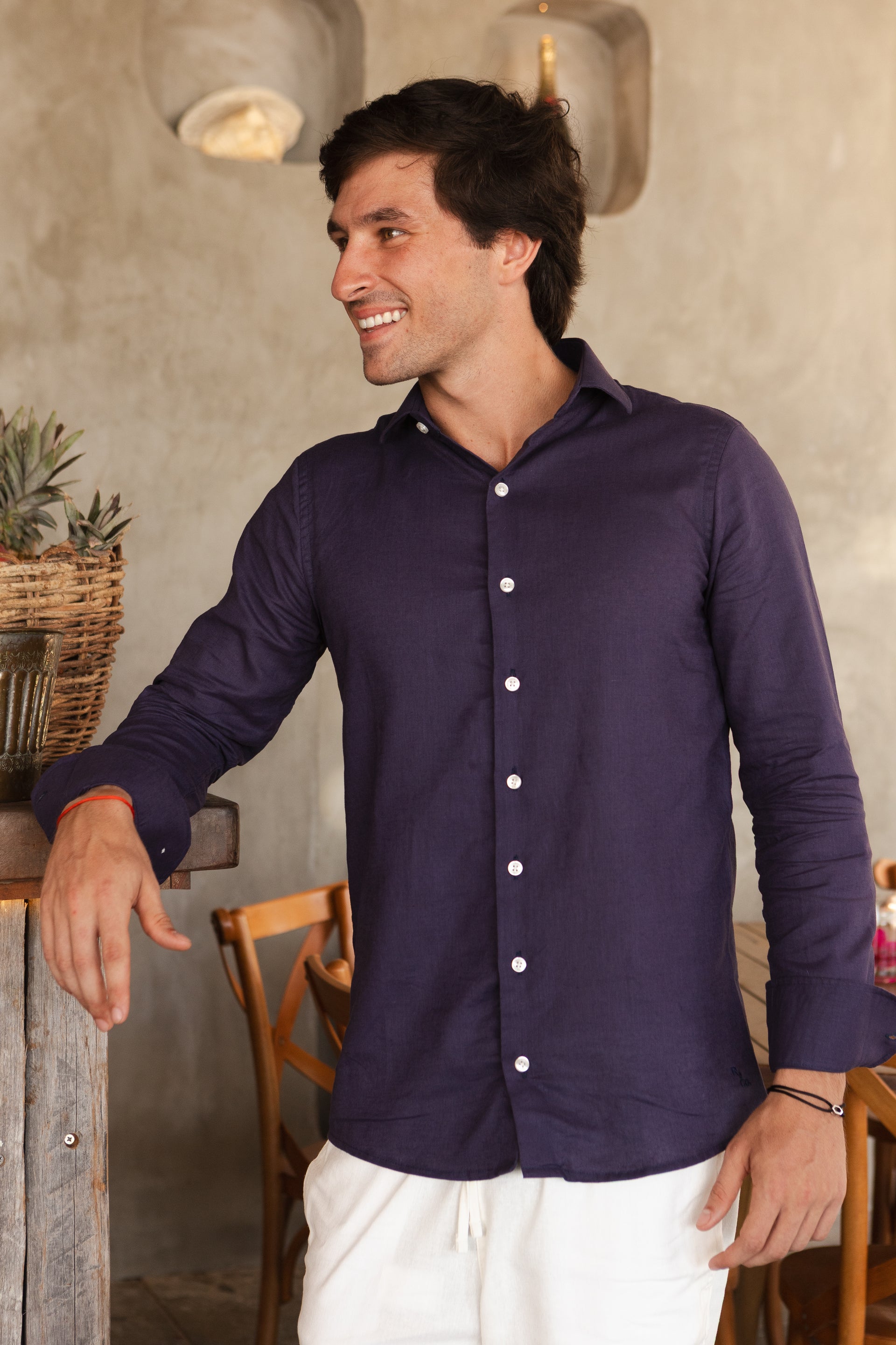Camisa M/L Linho Premium - Azul Marinho