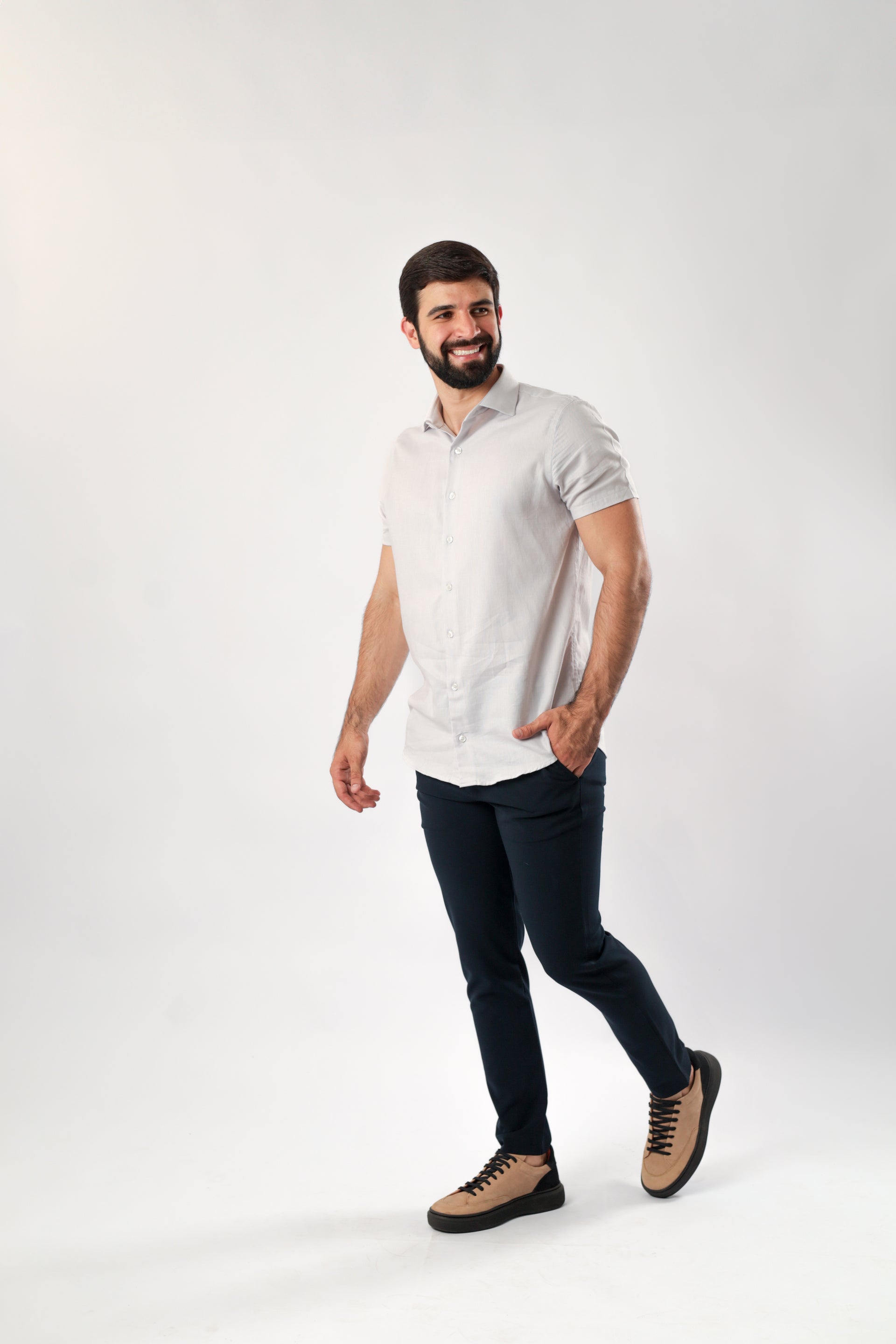 Camisa M/C Oxford - Cinza Claro