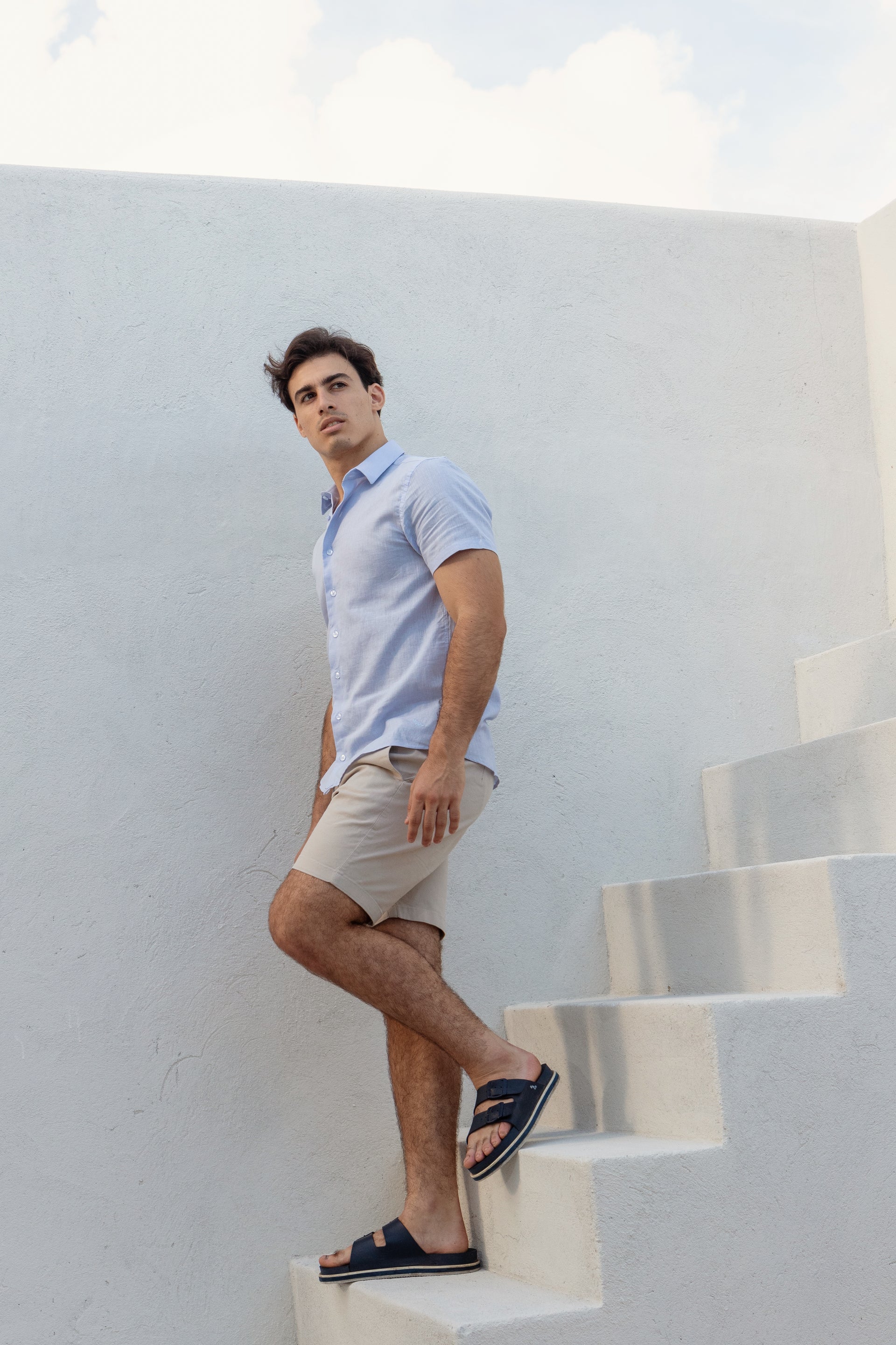 Camisa M/C Linho Premium - Azul Claro