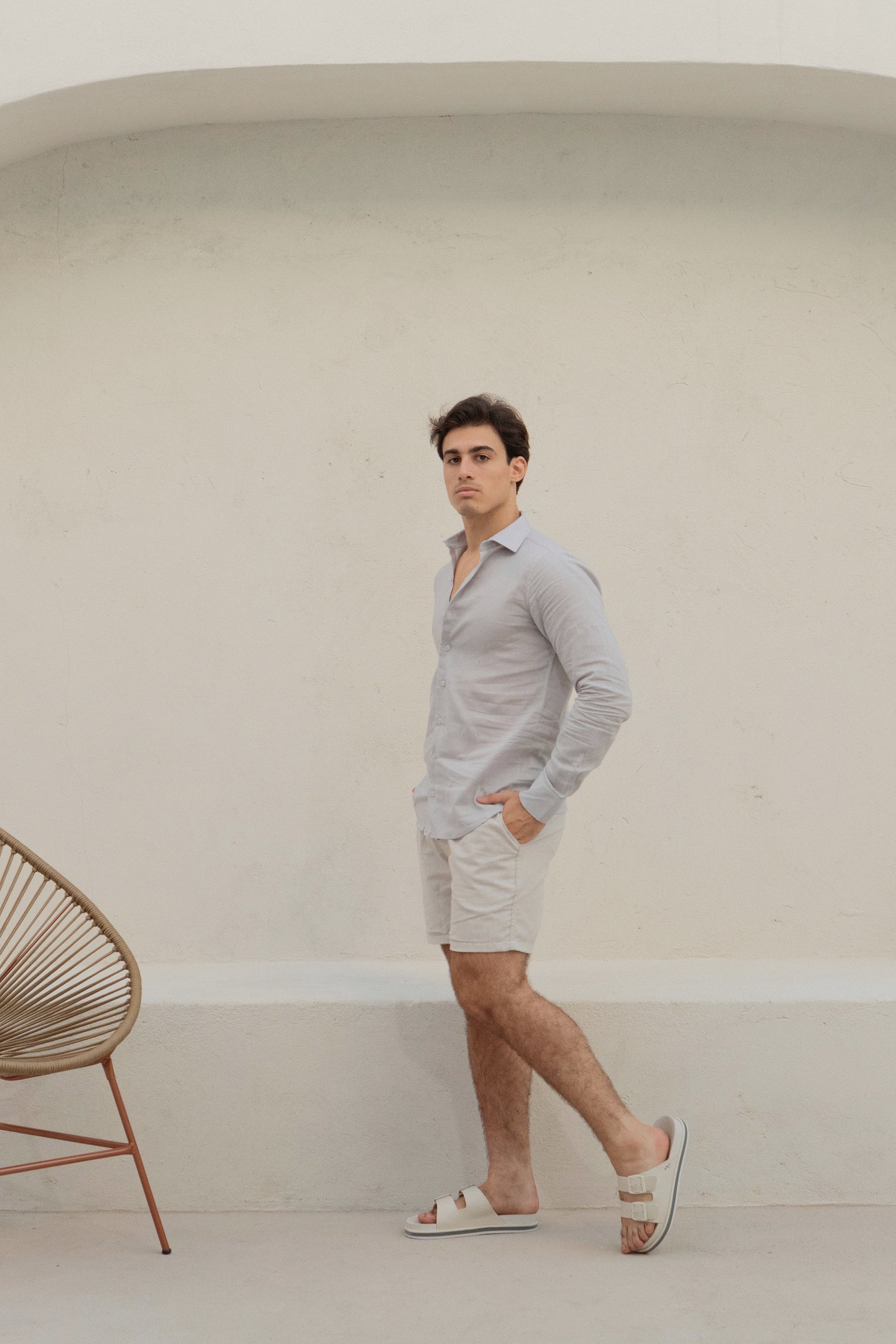 Camisa M/L Linho Premium - Cinza