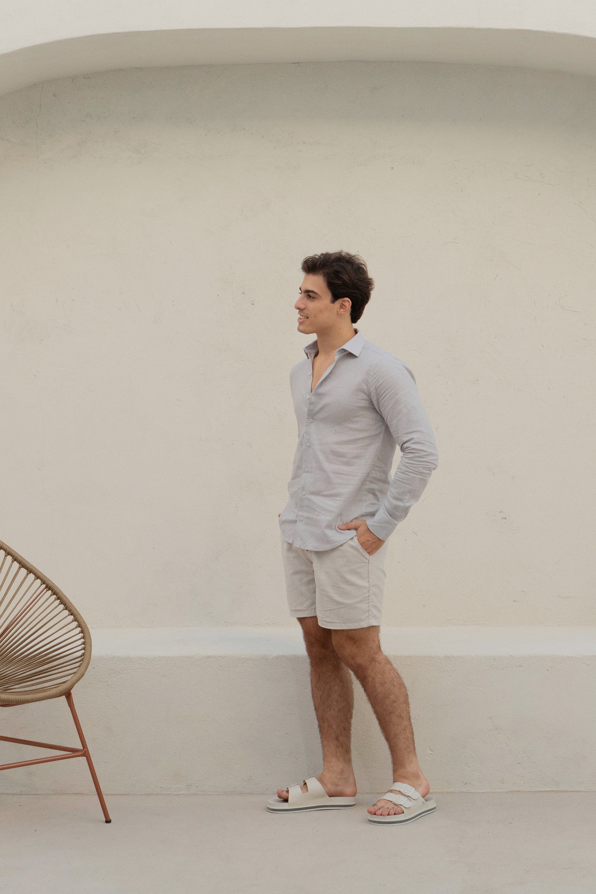 Camisa M/L Linho Premium - Cinza