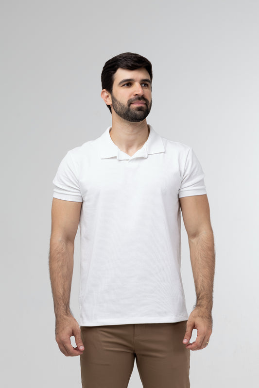 Camisa Polo Gola V - Branca
