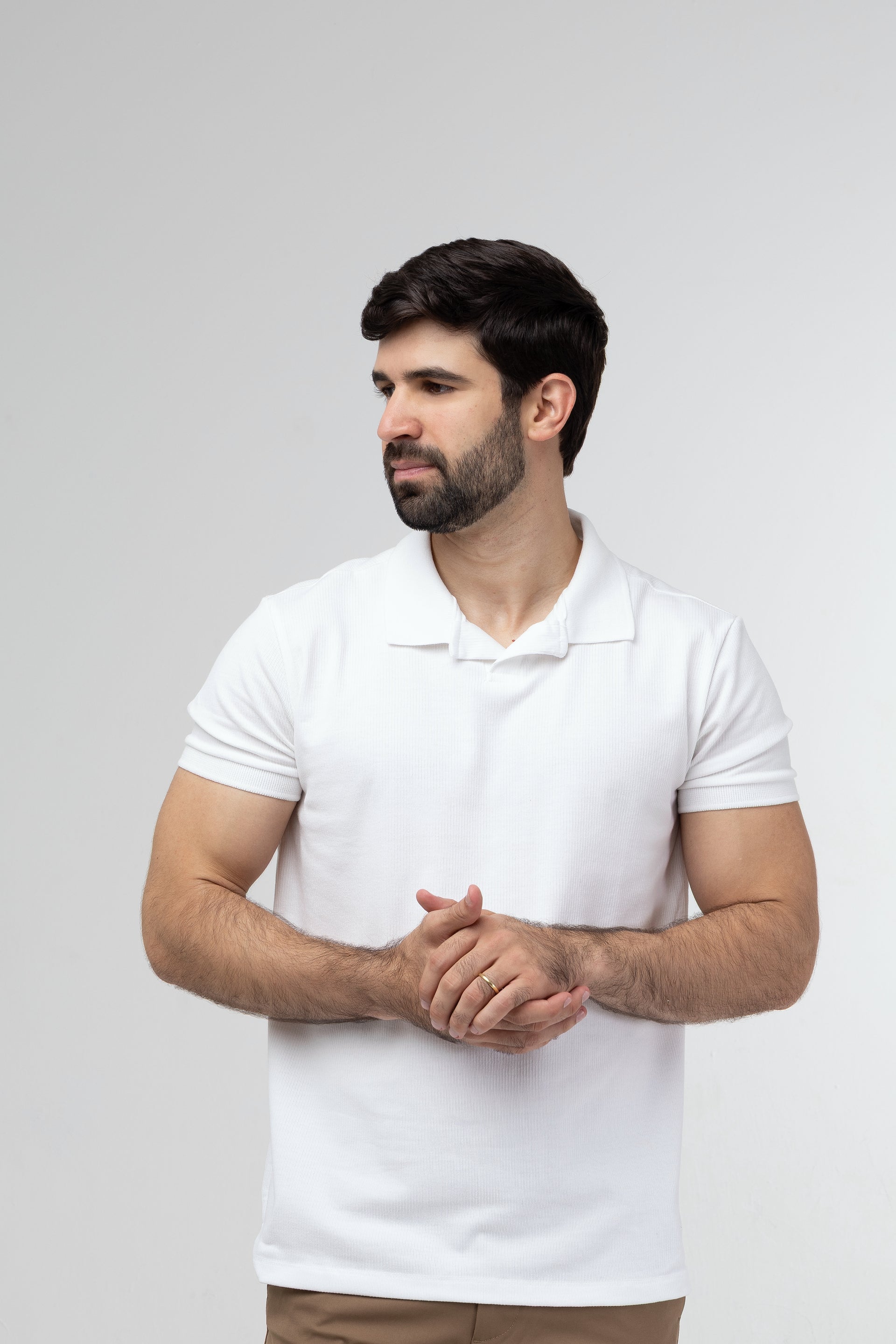 Camisa Polo Gola V - Branca