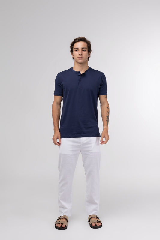 Camiseta Henley - Marinho