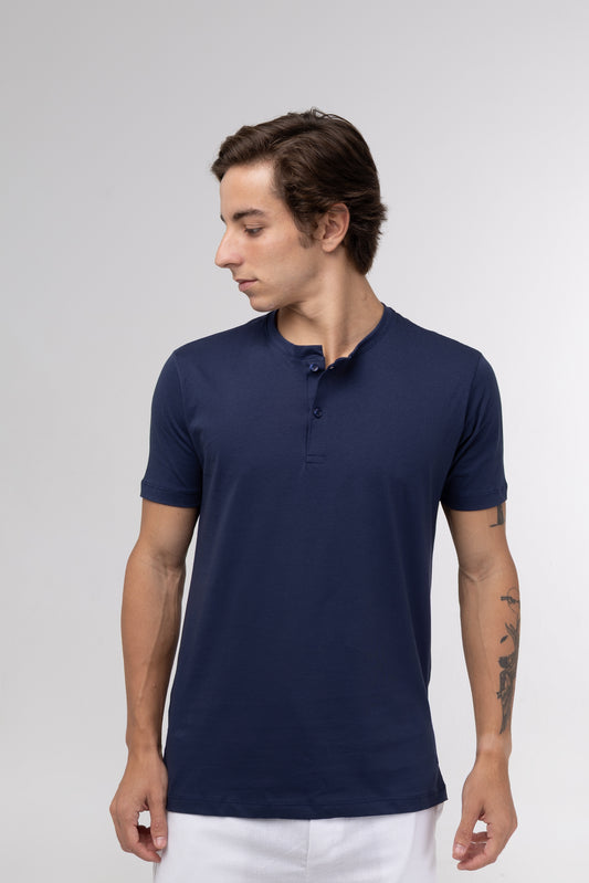 Camiseta Henley - Marinho